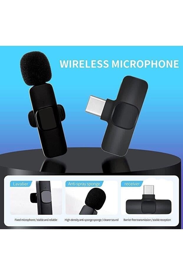 2 Adet Kablosuz Yaka Mikrofonu Lightning 2'li Mini Mikrofon K9