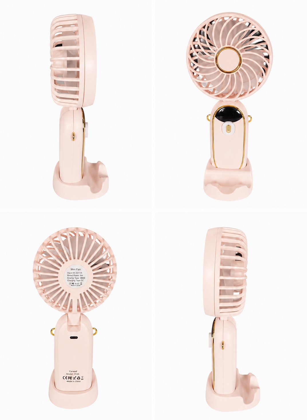 5 Kademeli Taşınabilir Mini Fan – Şarjlı, Sessiz USB Fan | Güçlü Hava Akışı, Uzun Kullanım Süresi (PEMBE)