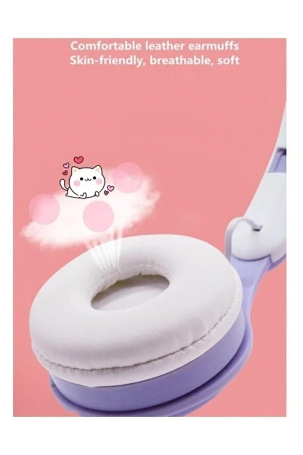 CAT Stn-28 Pro Sevimli Kedi Kulaklık – LED Işıklı, Katlanabilir, Kablosuz Bluetooth 5.3, Uzun Pil Ömrü, iOS & Android Uyumlu Stereo Kulaküstü Kulaklık(MOR)