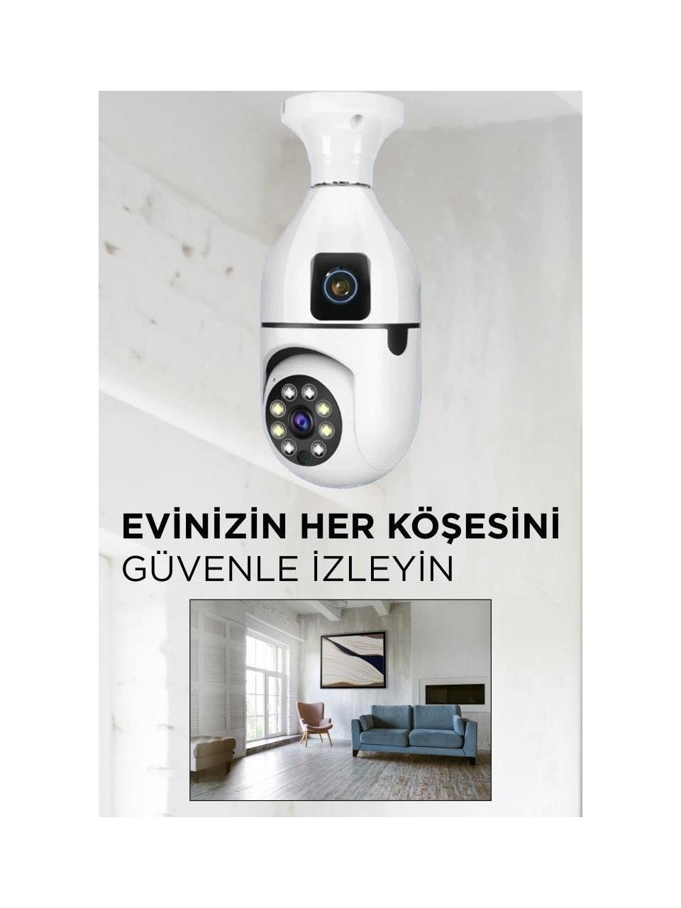 CMR-13 Çift Kameralı 360° Full Hd 1080p Ampül Smart Ip Güvenlik Kamerası