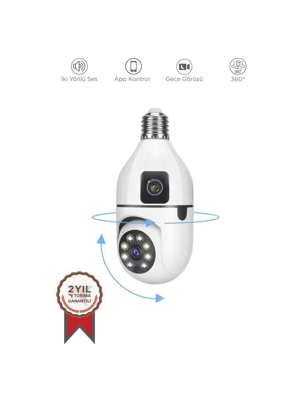 CMR-13 Çift Kameralı 360° Full Hd 1080p Ampül Smart Ip Güvenlik Kamerası