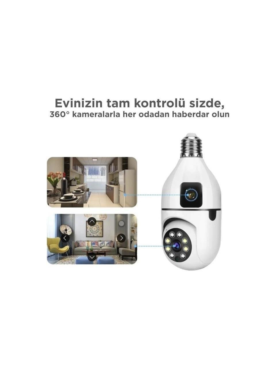 CMR-13 Çift Kameralı 360° Full Hd 1080p Ampül Smart Ip Güvenlik Kamerası