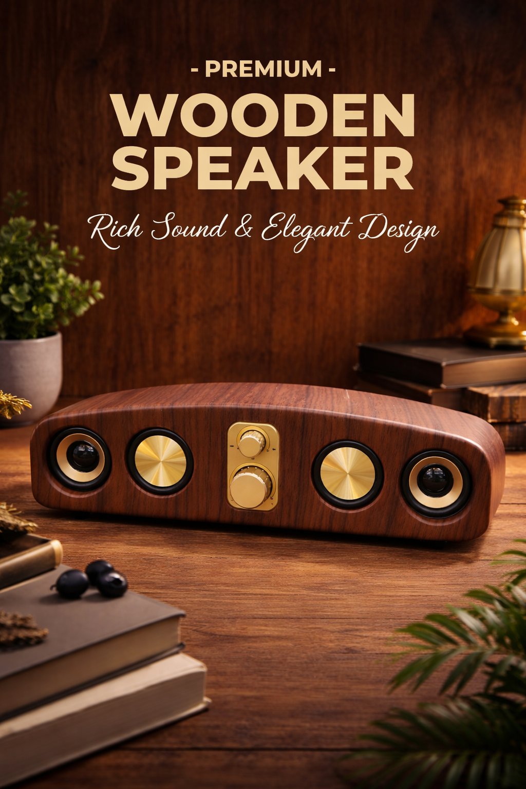 Ferro E-3403 10W Bluetooth Hoparlör | USB TF Kart AUX Destekli | Type-C Şarjlı Taşınabilir Speaker Ahşap
