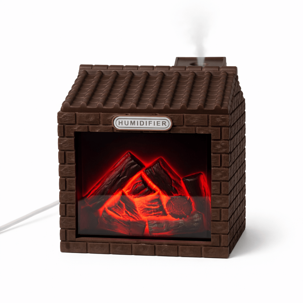 Ferro E354 Kömür Evi Tasarımlı Gece Lambalı Sessiz 200ML LED Işıklı Mini Hava Nemlendirici Oda Kokusu Koyu Kahverengi