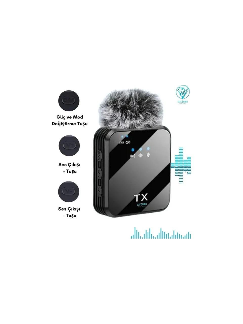 ferro F11-2 Profesyonel 2 Li Kablosuz Yaka Mikrofonu 3in1 Mikrofon Type-C/lightning/jack
