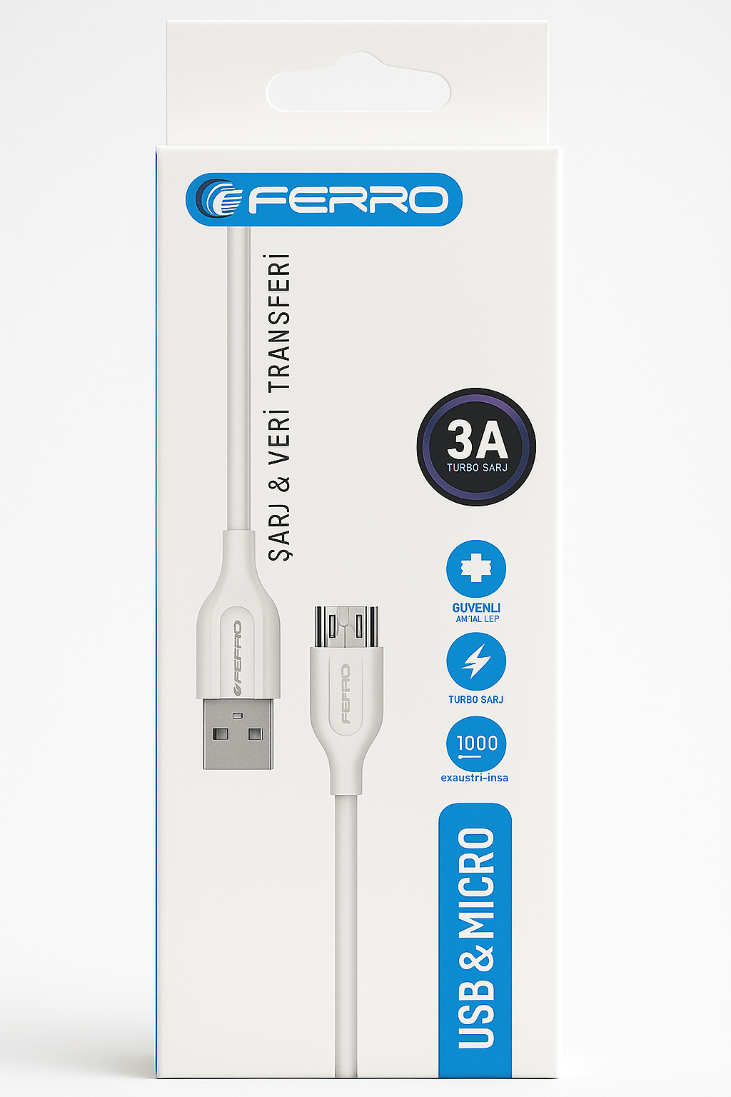 FERRO FC-14 Usb & Micro  Hızlı Şarj ve Data Kablosu 3.0 Amper