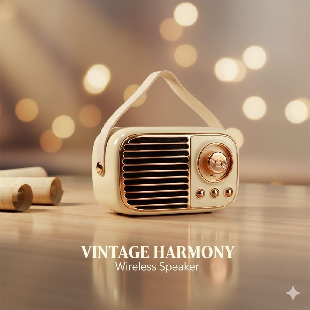 Ferro GTS-1959 Retro Bluetooth Hoparlör – Askılı Tasarım, USB & TF Kart Destekli, Taşınabilir Mini Ses Sistemi Bej