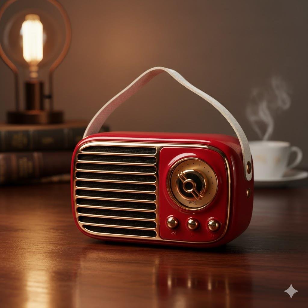 Ferro GTS-1959 Retro Bluetooth Hoparlör – Askılı Tasarım, USB & TF Kart Destekli, Taşınabilir Mini Ses Sistemi Kırmızı