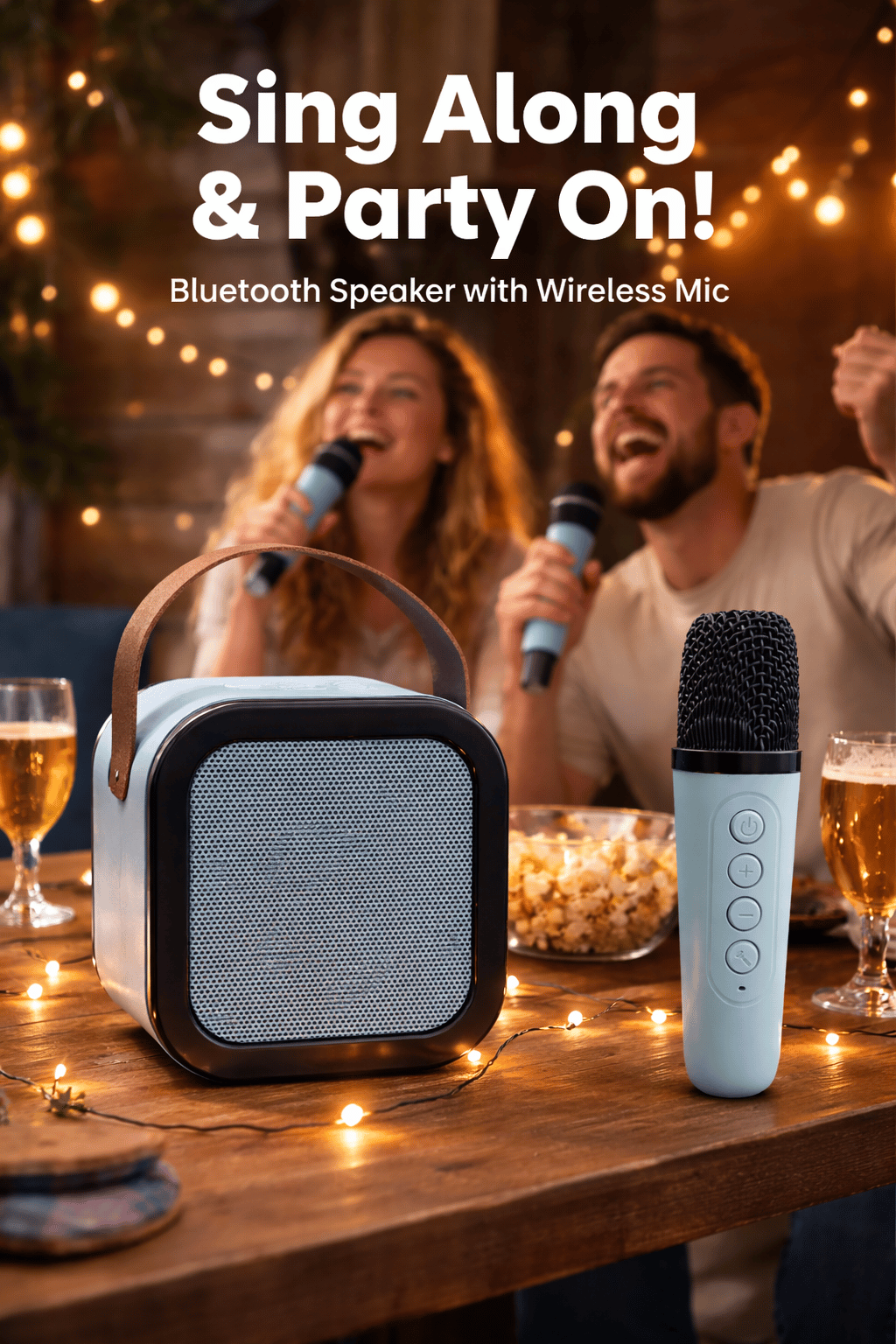 Ferro K12 Mikrofonlu Bluetooth Hoparlör – RGB Işıklı Karaoke Parti Hoparlörü Mavi