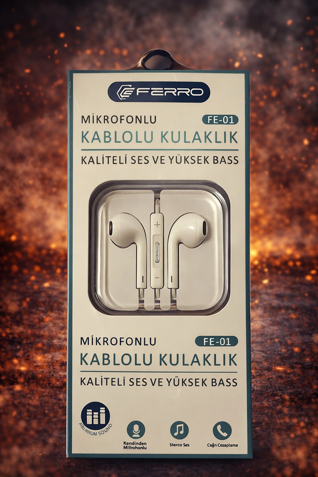 FERRO Kaliteli Ses Yüksek Baslı Kablolu Kulak İçi Mikrofonlu 3.5mm Jacklı Kulaklık FE-01