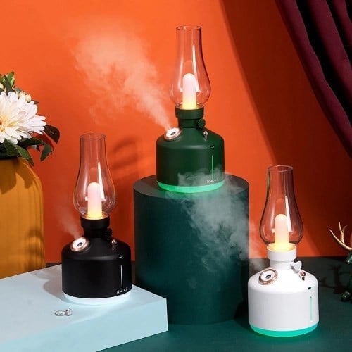 Ferro LA-0621  Gaz Lambası Görünümlü Gece Lambası 280ML Ayarlanabilir LED Işıklı Oda Kokusu Hava Nemlendirici Yeşil