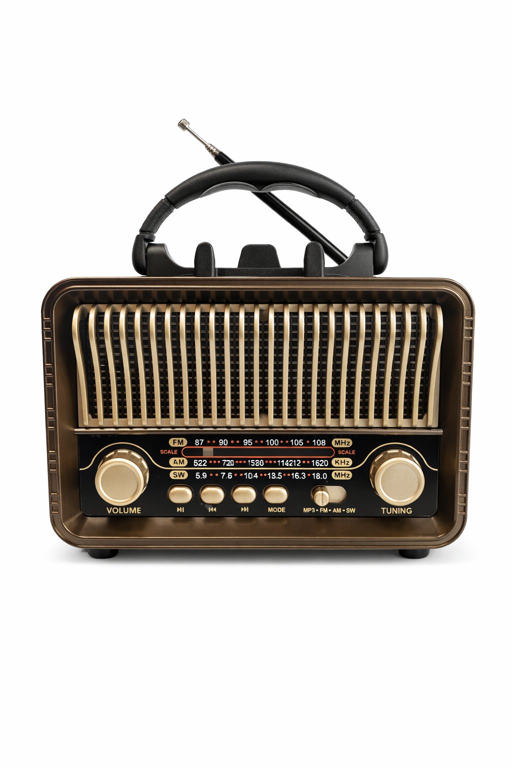 Ferro M-1232BT Nostaljik Radyo Görünümlü Bluetooth,Hafıza Kartı,Usb Bellek,Aux Ve Radyo Destekli Hoparlör Kahverengi