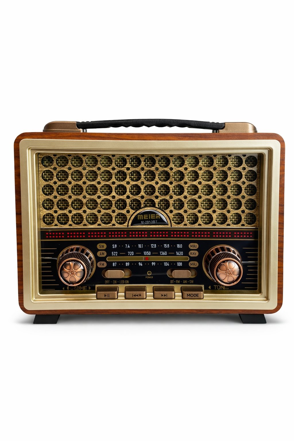 Ferro M-2013BT Nostaljik Radyo Görünümlü LED Işıklı Bluetooth,Hafıza Kartı,Usb Bellek,Aux Ve Radyo Destekli Hoparlör Gümüş