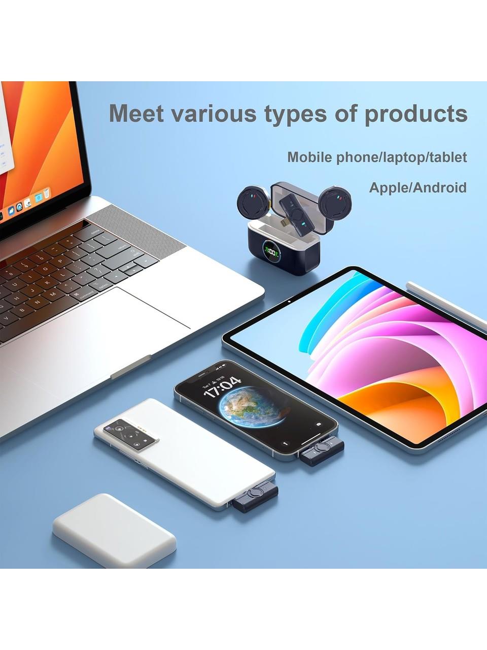 Ferro Q8 Kablosuz Yaka Mikrofonu Çift Mikrofon Type-C Portlu Telefon Pc Tablet Video Kayıt Röportaj Canlı Yayın Vlog Kablosuz Mikrofon 