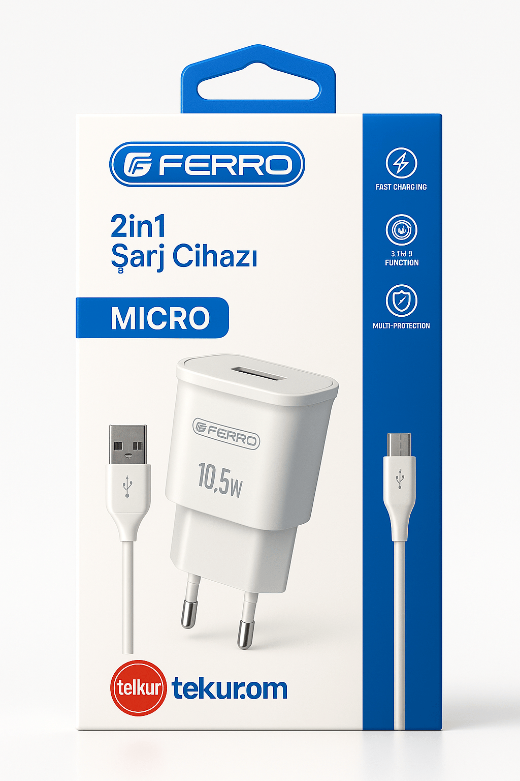 FERRO W12 Micro 10,5W  Adaptör & 1m Usb Kablo  2,1 Amper Hızlı Şarj