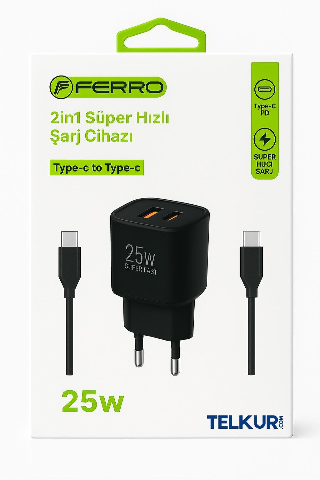 FERRO W25 Qualcom Usb+Pd Süper Hızlı Şarj 3.0 Amper