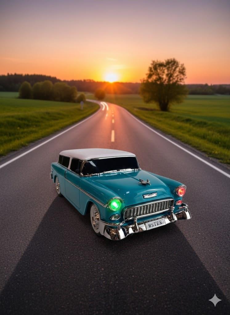 Ferro WS-1955 Nostaljik Araba Görünümlü Bluetooth,Hafıza Kartı,Usb Bellek,Aux Ve Radyo Destekli Hoparlör Turkuaz 