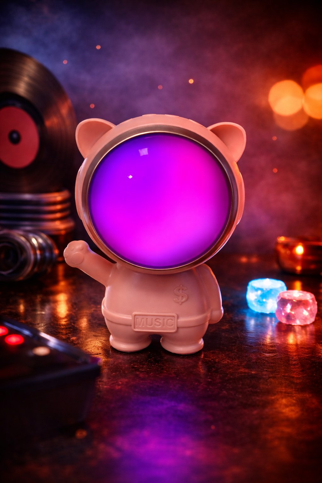 Ferro X-878 Astronot Figürlü RGB Işıklı Bluetooth Hoparlör USB & TF Kart Destekli Pembe