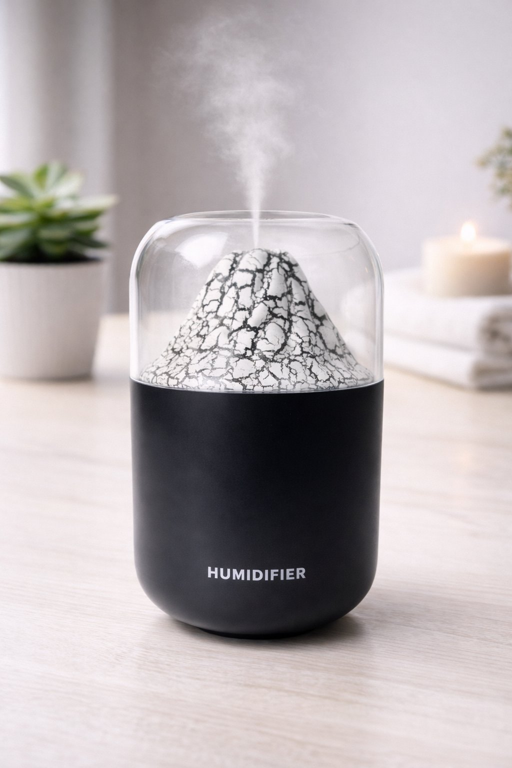 Ferro Y10 Yanar Dağ Görünümlü LED Işıklı 300ML Hava Nemlendirici Oda Kokusu Siyah