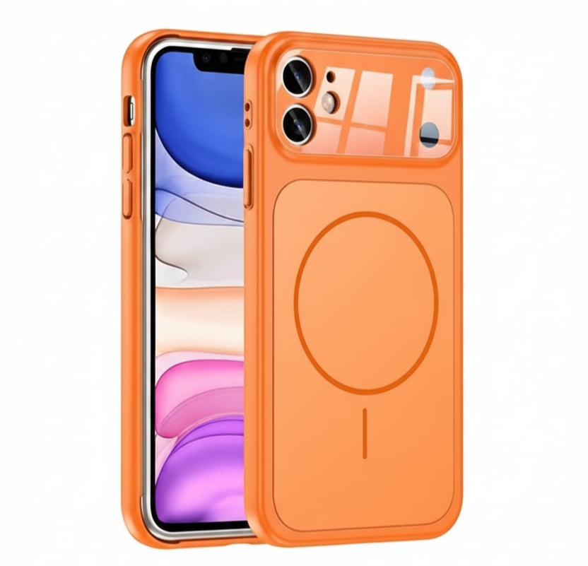 İPhone 11 Uyumlu İPhone 17 Görünümlü Magsafeli Kamera Kamera Lensli Kılıf Turuncu