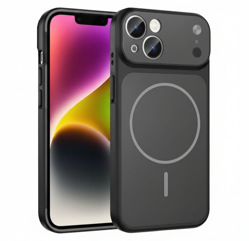 İPhone 14 Uyumlu İPhone 17 Görünümlü Magsafeli Kamera Kamera Lensli Kılıf Siyah