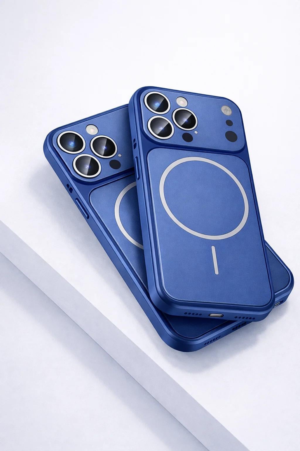 İPhone 15 Pro Max Uyumlu İPhone 17 Pro Max Görünümlü Magsafeli Kamera Kamera Lensli Kılıf Mavi