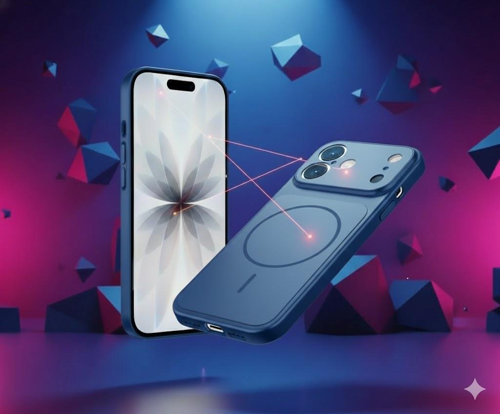 İPhone 16 Uyumlu İPhone 17 Görünümlü Magsafeli Kamera Kamera Lensli Kılıf Mavi