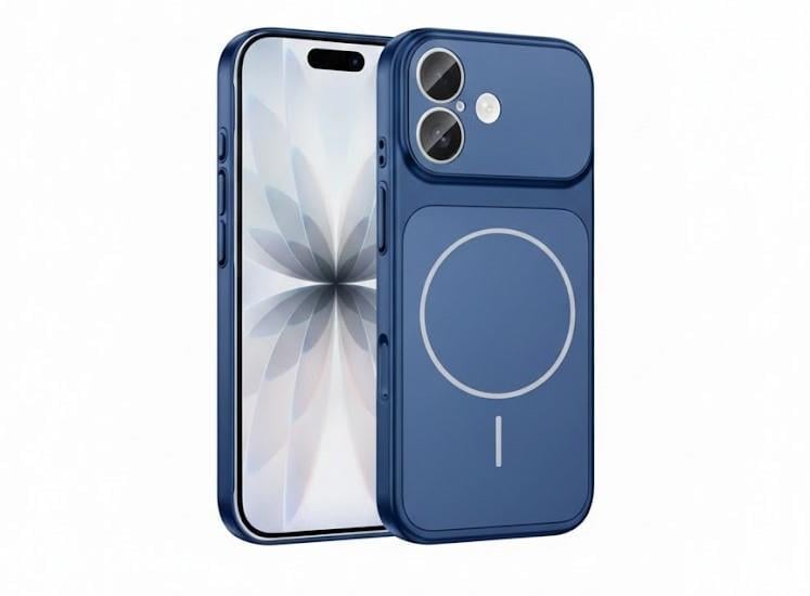 İPhone 16 Uyumlu İPhone 17 Görünümlü Magsafeli Kamera Kamera Lensli Kılıf Mavi