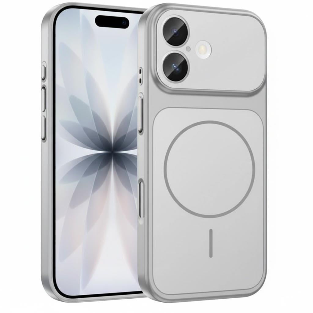 İPhone 16 Uyumlu İPhone 17 Görünümlü Magsafeli Kamera Kamera Lensli Kılıf Silver