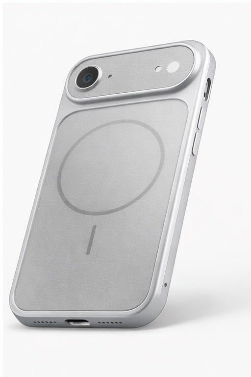 İPhone 17 Air Uyumlu İPhone 17 Pro Max Görünümlü Magsafeli Kamera Kamera Lensli Kılıf Silver