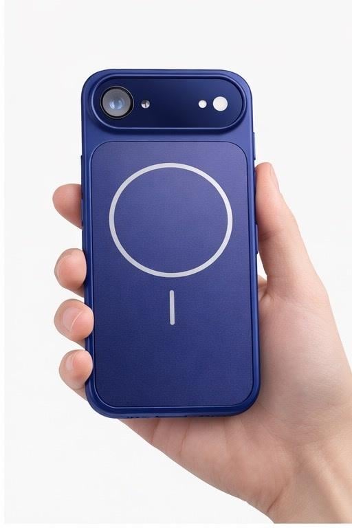 İPhone 17 Air Uyumlu İPhone 17 Pro Max Görünümlü Magsafeli Kamera Kamera Lensli Kılıf Mavi