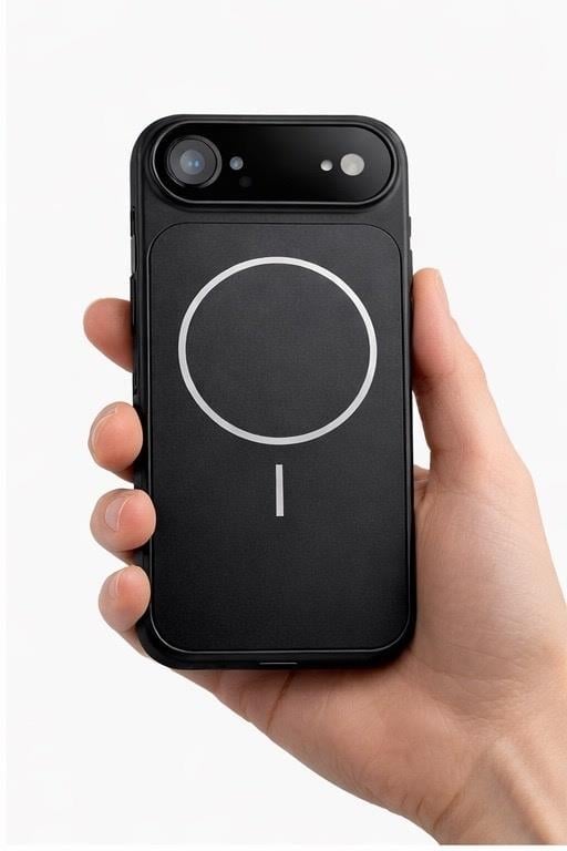 İPhone 17 Air Uyumlu İPhone 17 Pro Max Görünümlü Magsafeli Kamera Kamera Lensli Kılıf Siyah
