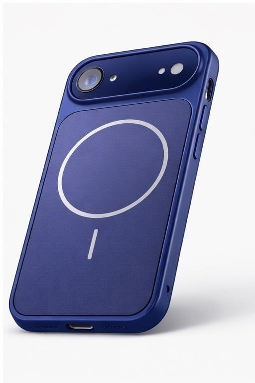 İPhone 17 Air Uyumlu İPhone 17 Pro Max Görünümlü Magsafeli Kamera Kamera Lensli Kılıf Mavi
