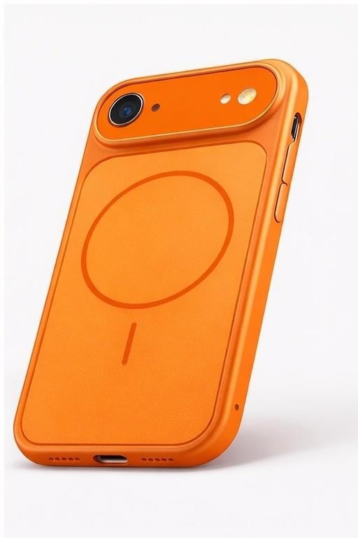 İPhone 17 Air Uyumlu İPhone 17 Pro Max Görünümlü Magsafeli Kamera Kamera Lensli Kılıf Turuncu