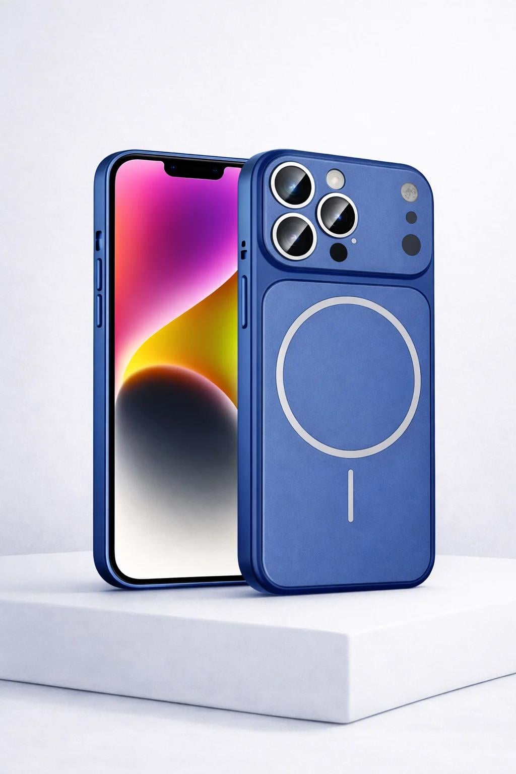 İPhone 17 Pro Uyumlu İPhone 17 Pro Görünümlü Magsafeli Kamera Kamera Lensli Kılıf Mavi
