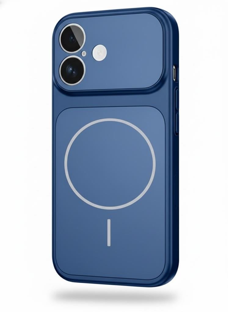 İPhone 17 Uyumlu İPhone 17 Pro Görünümlü Magsafeli Kamera Kamera Lensli Kılıf Mavi