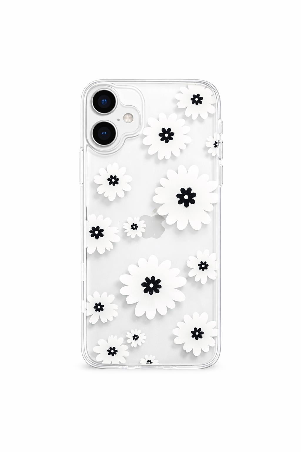 İPhone 17 Uyumlu Papatya Desenli Taş Çerçeveli Sert Şeffaf Kılıf