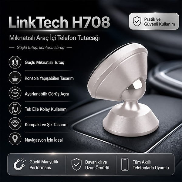 Konsol İçin Mıknatıslı Yapışabilen Araç İçi Telefon Tutacağı (LinkTech H708)