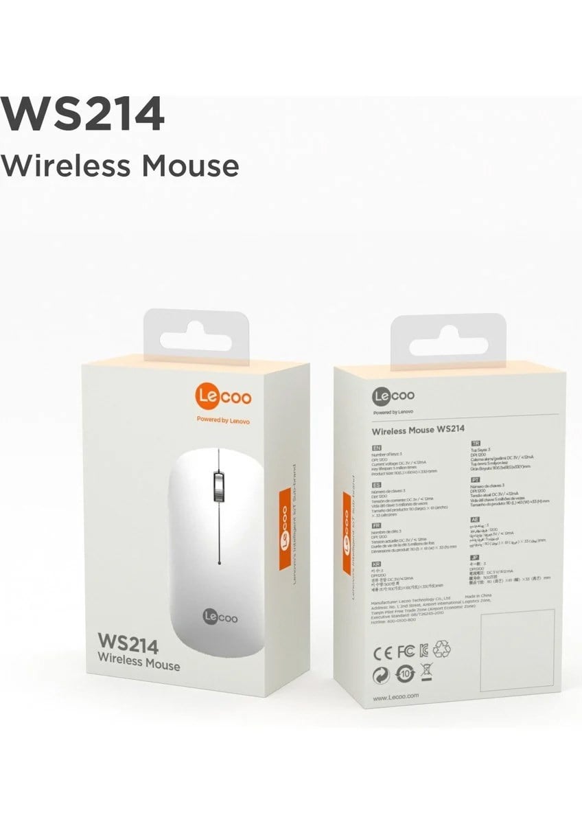 Lenovo Lecoo WS214 Sessiz Ergonomik Kablosuz Mouse – 2.4GHz Optik, USB Alıcılı, Hassas DPI, Ofis & Laptop Uyumlu (BEYAZ)