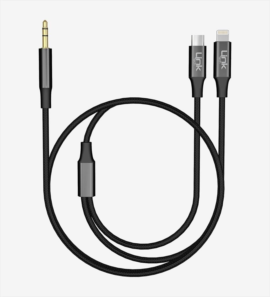 LinkTech A204 2'si 1 Arada Ses Kablosu Type-C ve Lightning'ten 3.5mm Çıkış