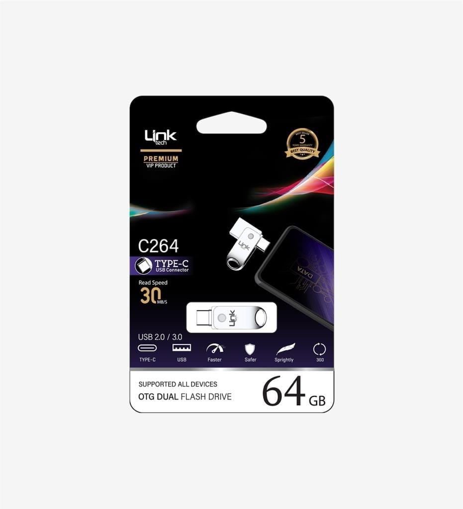 LinkTech C264 Premium Dual 30mb/s 64GB Tip-C USB OTG Flash Bellek