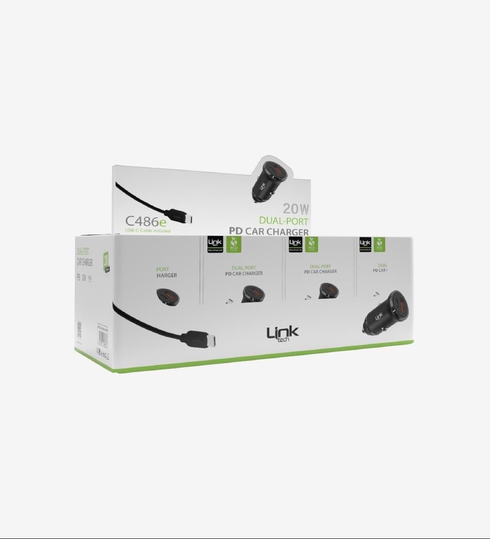 LinkTech C486 ECO Çevre Dostu Dual PD 20W WITH CTO C Cable Araç Şarj Aleti 