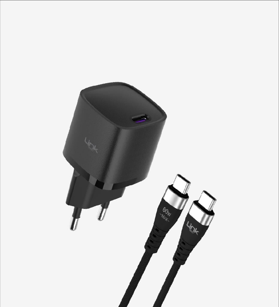 LinkTech G844 Premium Tip-C Kablolu Mini 25W USB-C Süper SI Şarj Adaptörü