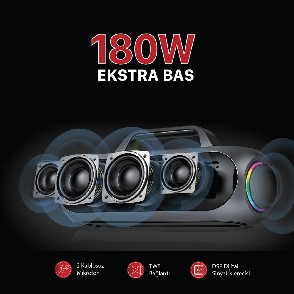 Linktech M420 Premium Extra Bass Çift Mikrofonlu Kablosuz Hoparlör