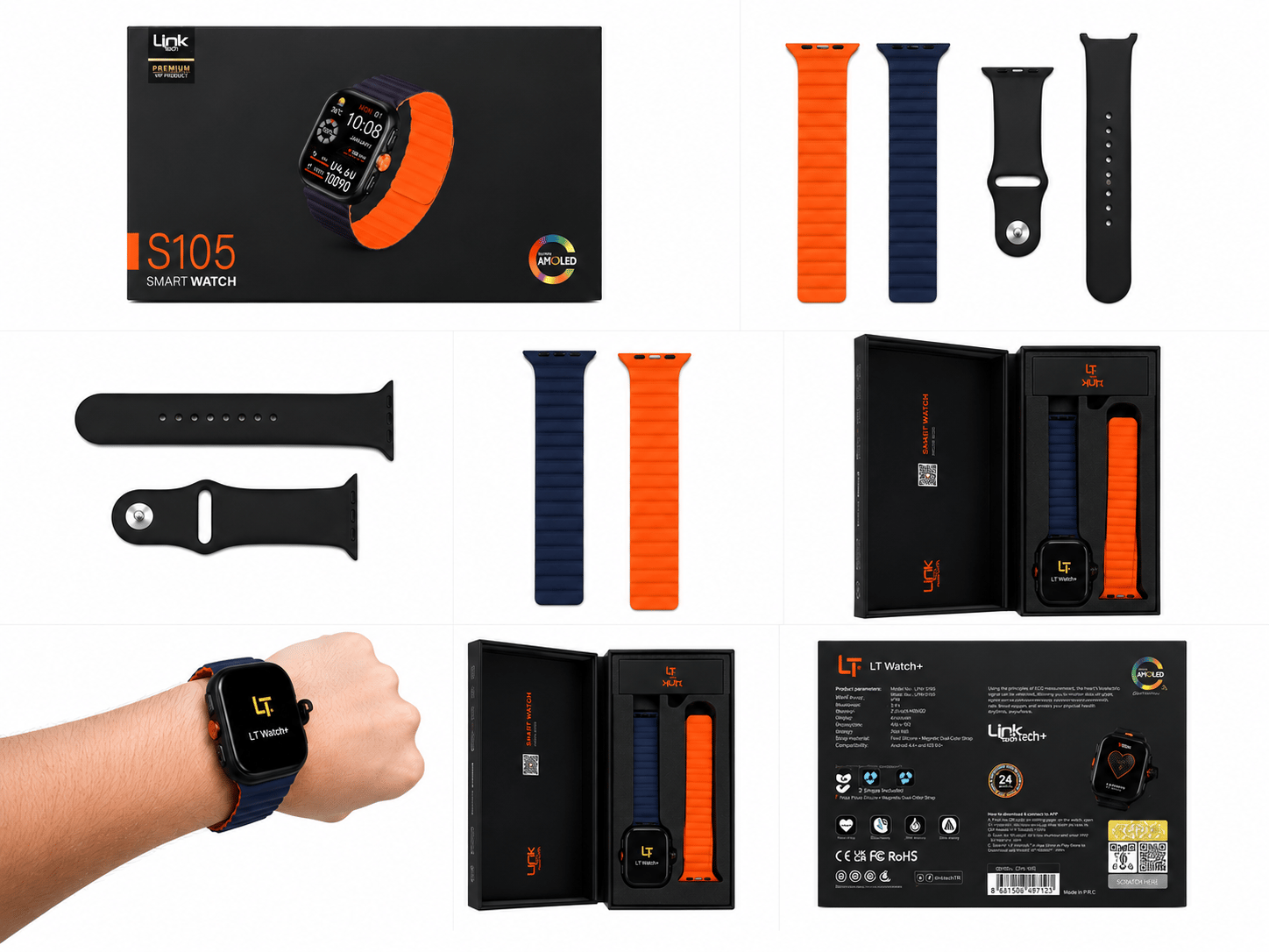Linktech S105 Premium LT Watch 49mm Süper Amoled IP68 Suya Dayanıklı Akıllı Saat (GRİ)