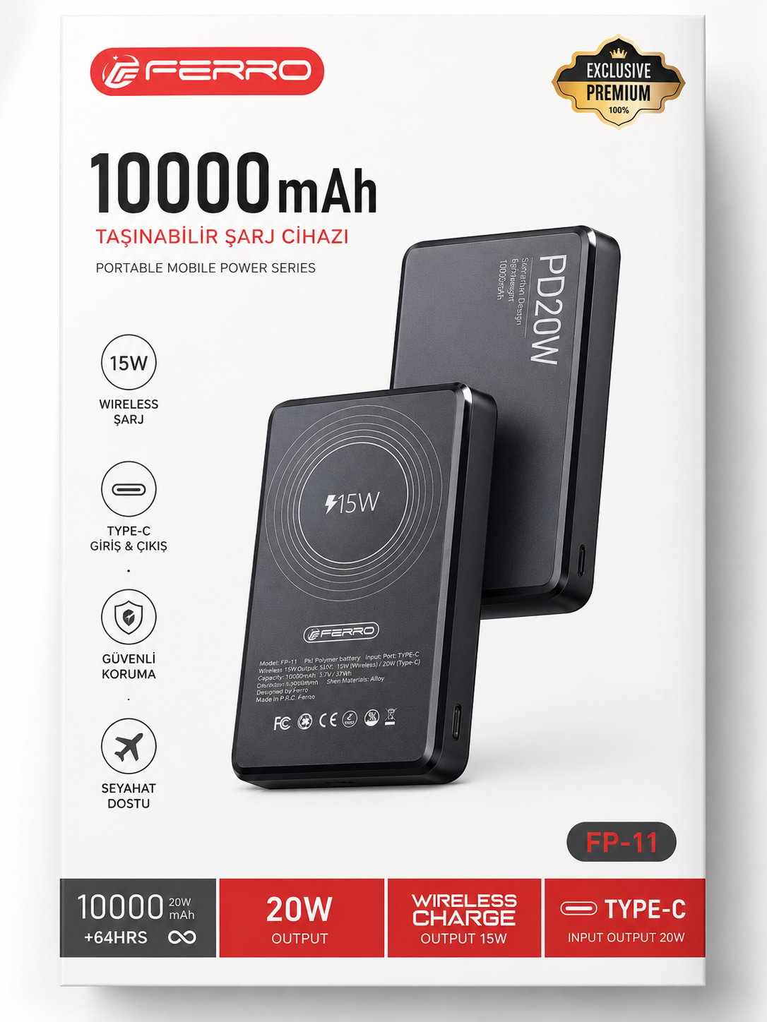 Mıknatıslı Kablosuz Hızlı Şarj Powerbank 10000