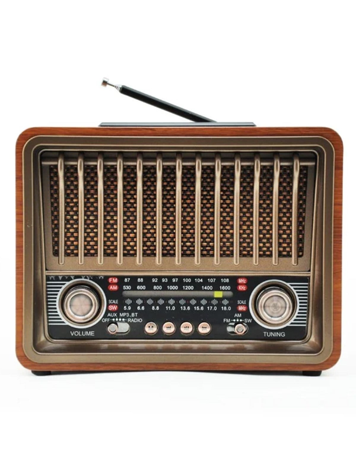Nostaljik Radyo Görünümlü LED Işıklı Bluetooth,Hafıza Kartı,Usb Bellek,Aux Ve Radyo Destekli Hoparlör