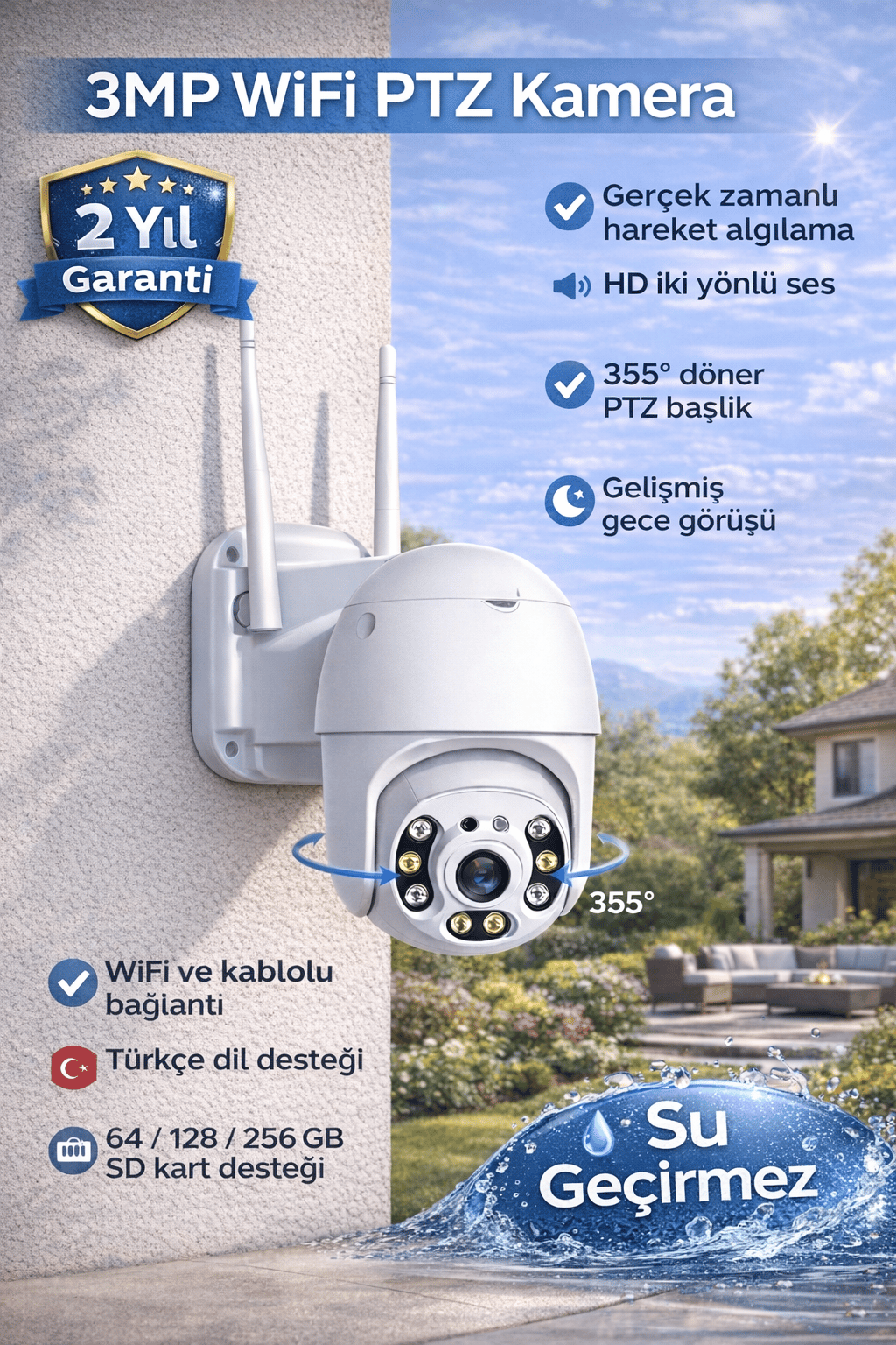 O-KAM-3038 3MP WiFi PTZ Dış Mekan Kamera – Gece Görüşlü