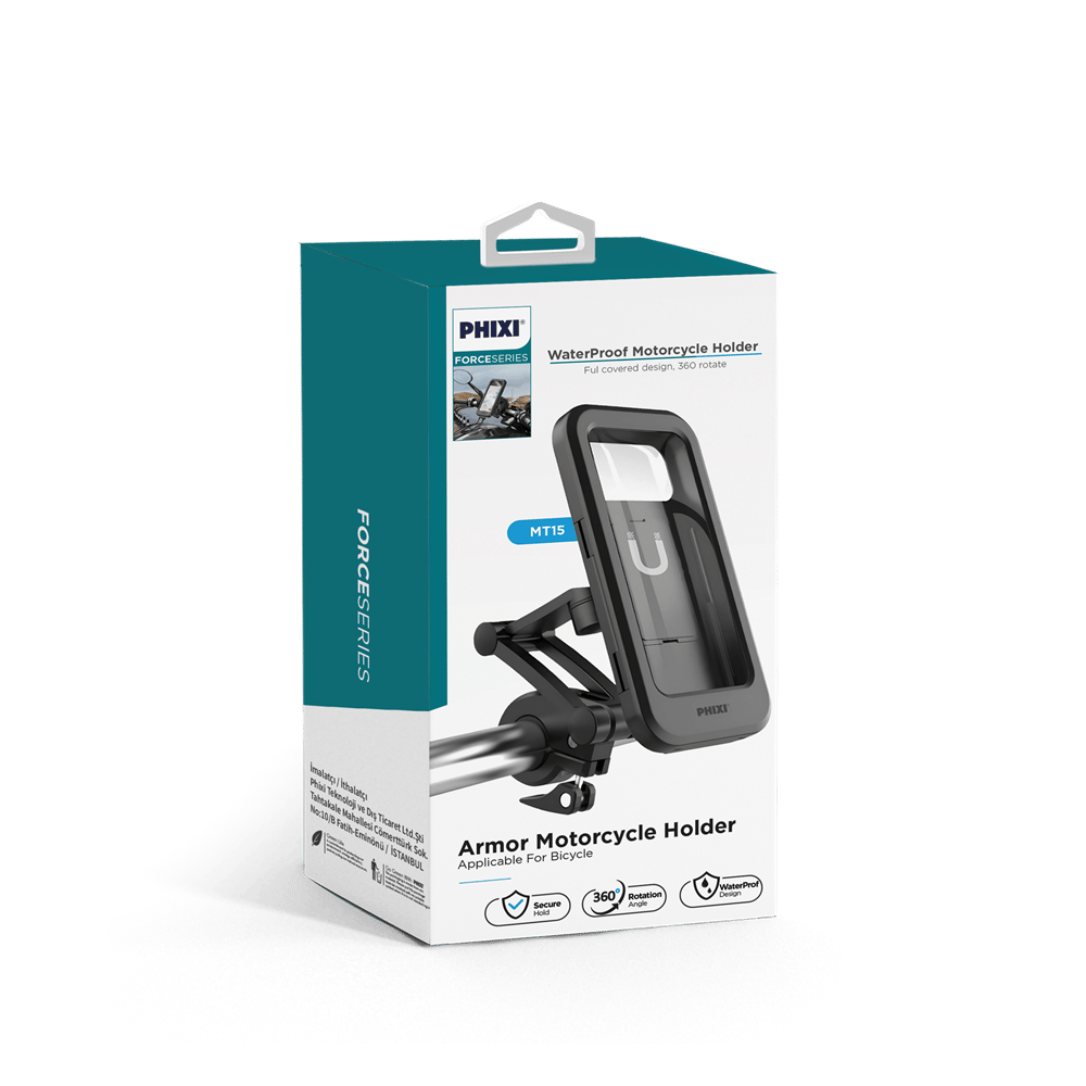 Phixi Force MT15 Su Geçirmez, Açısı Ayarlanabilir, Motosiklet, Scooter, Atv ve Bisiklet Telefon