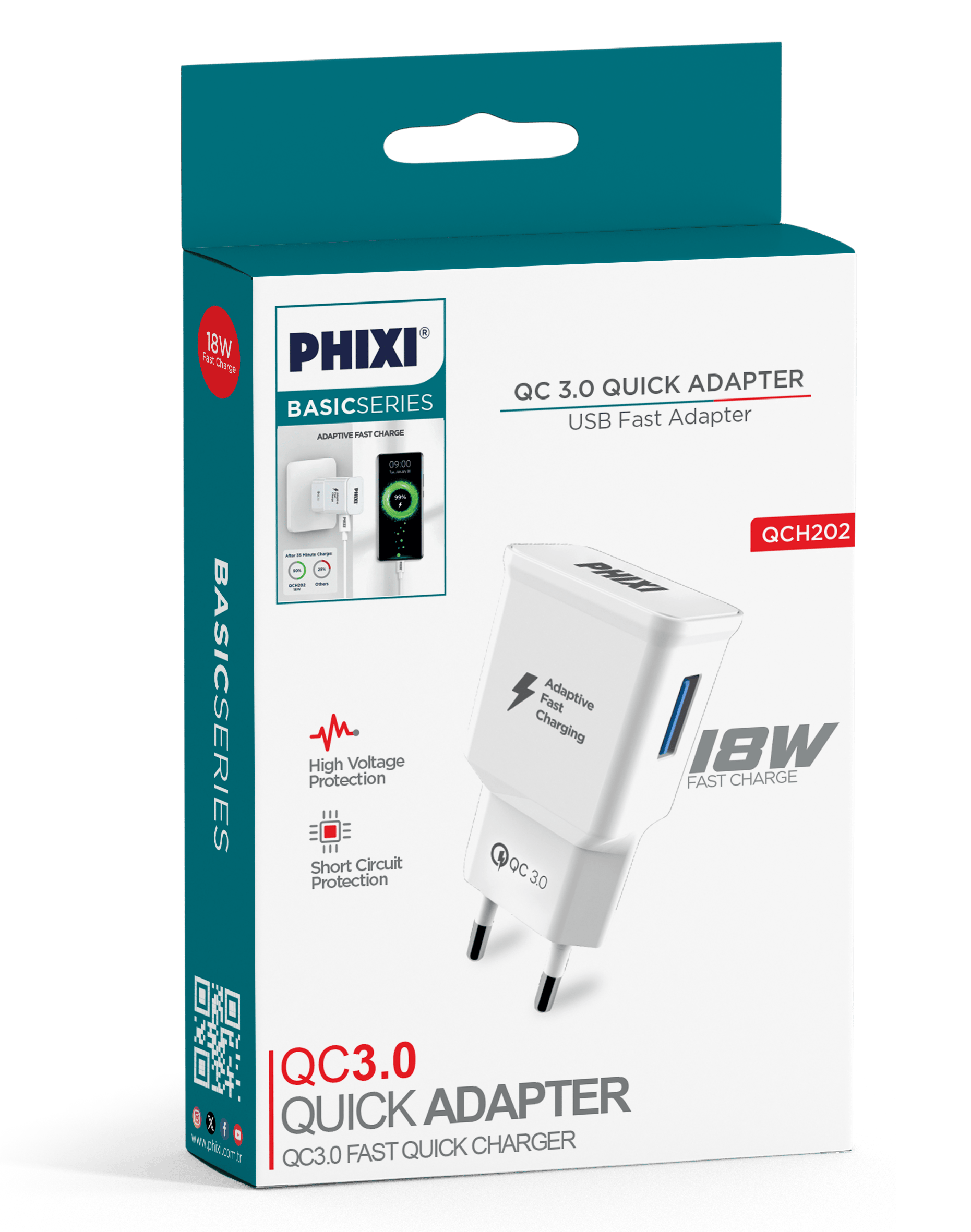 Phixi QCH202 Basic 12V / 3A Qualcomm 3.0 Hızlı Şarj Adaptörü